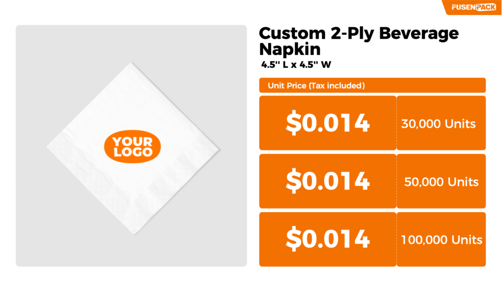 Price Chart of Custom 2-Ply Beverage Napkin