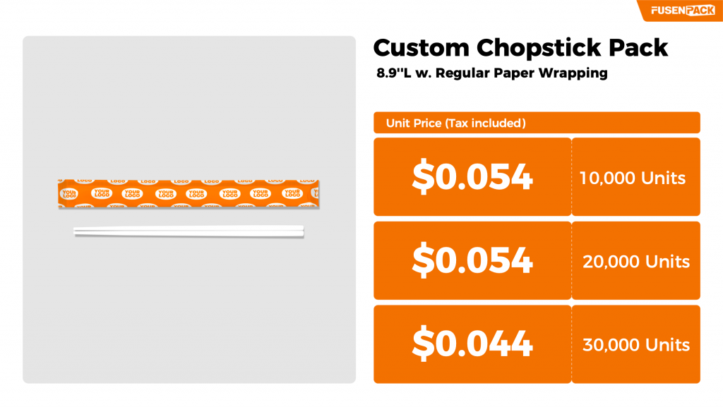 Price Chart of Custom Chopstick Pack