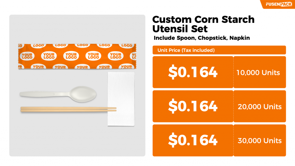 Price Chart of Custom Corn Starch Utensil Set