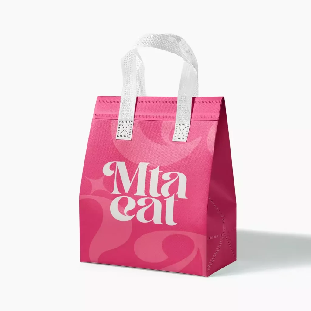 Custom insulated paper bags for food delivery - pink thermal tote bag with custom print for meal delivery, leak-proof design for takeout and catering services