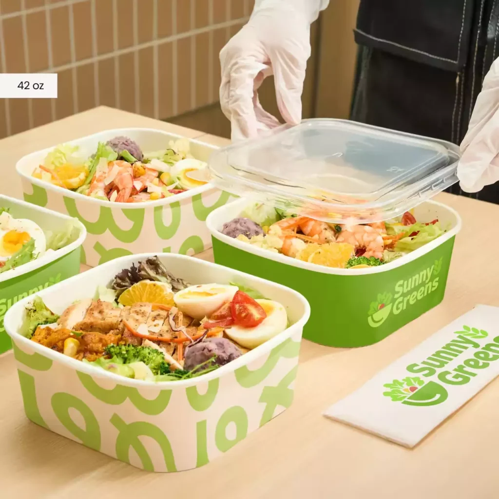 42 oz custom printed paper meal prep containers with lid, eco-friendly salad bowls for healthy food takeout