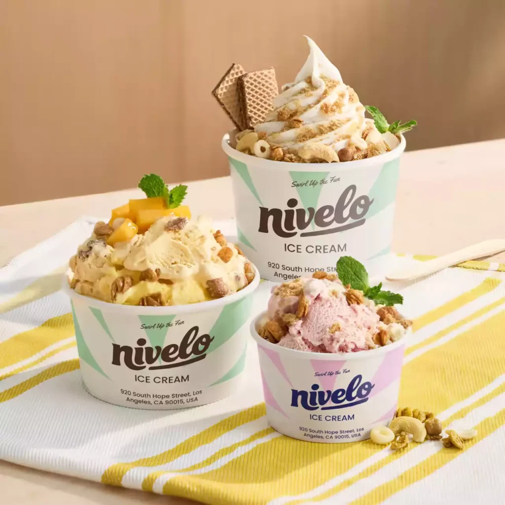 Branded custom ice cream cups for small businesses, disposable paper cups in multiple sizes for wholesale ice cream shop packaging
