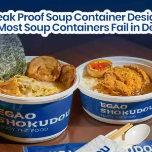 Leak proof soup container design for delivery ramen and curry rice meals, solving common spill and leak issues in takeout