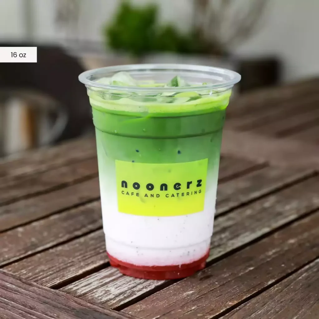 16oz clear plastic cup for layered matcha drink, disposable plastic beverage cup