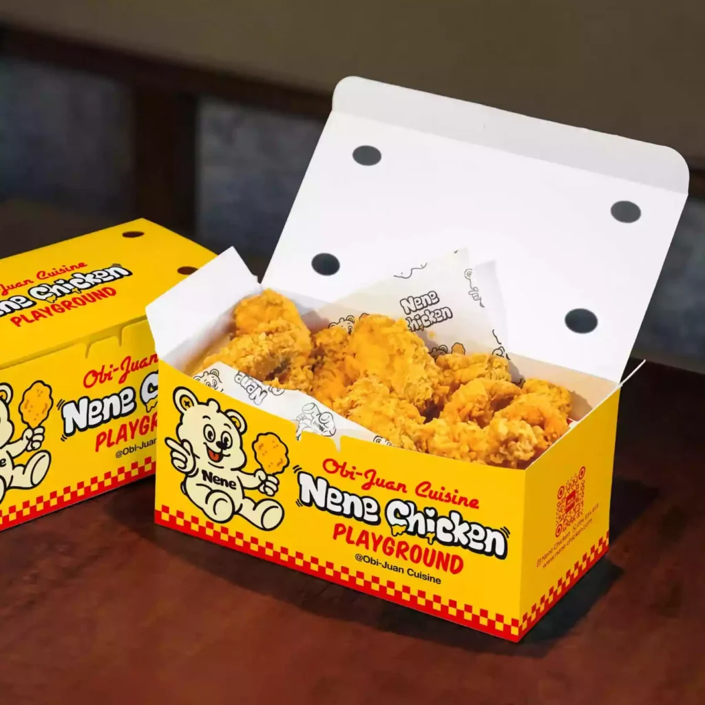 Perforated fried chicken takeout box design to stop soggy packaging and keep chicken crispy