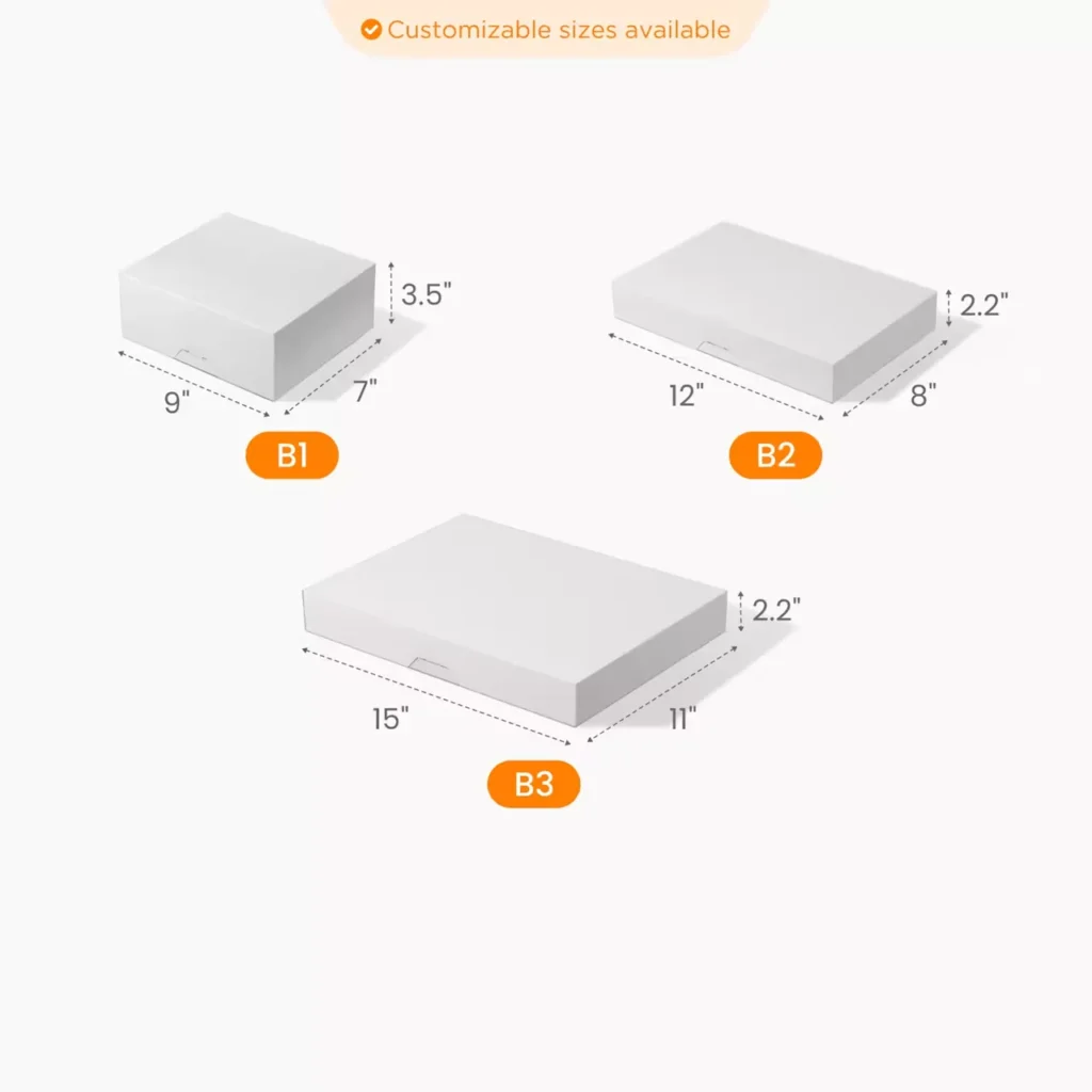 Custom donut box guide blank size chart with 3 customizable donut box dimensions B1 B2 B3