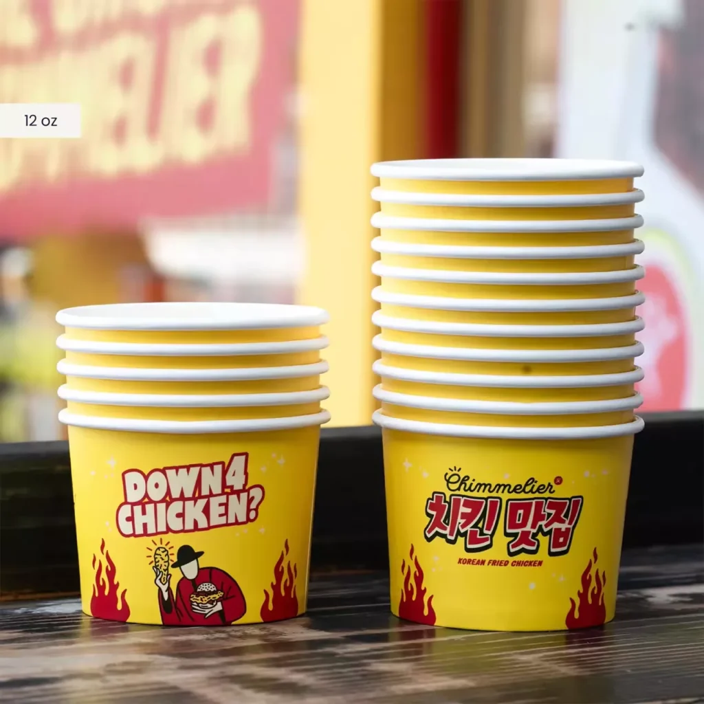 Branded disposable paper chicken bowls, customizable snack containers alternative to custom popcorn boxes for fried food shops