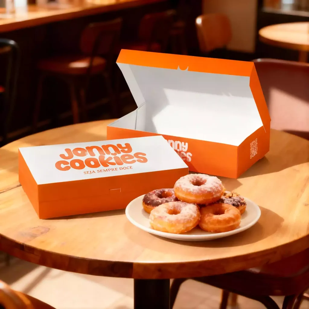 Custom logo printed donut box orange matte packaging open lid custom donut box guide sample
