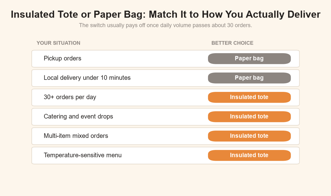 Decision matrix matching six common delivery situations to the better carrier choice for each